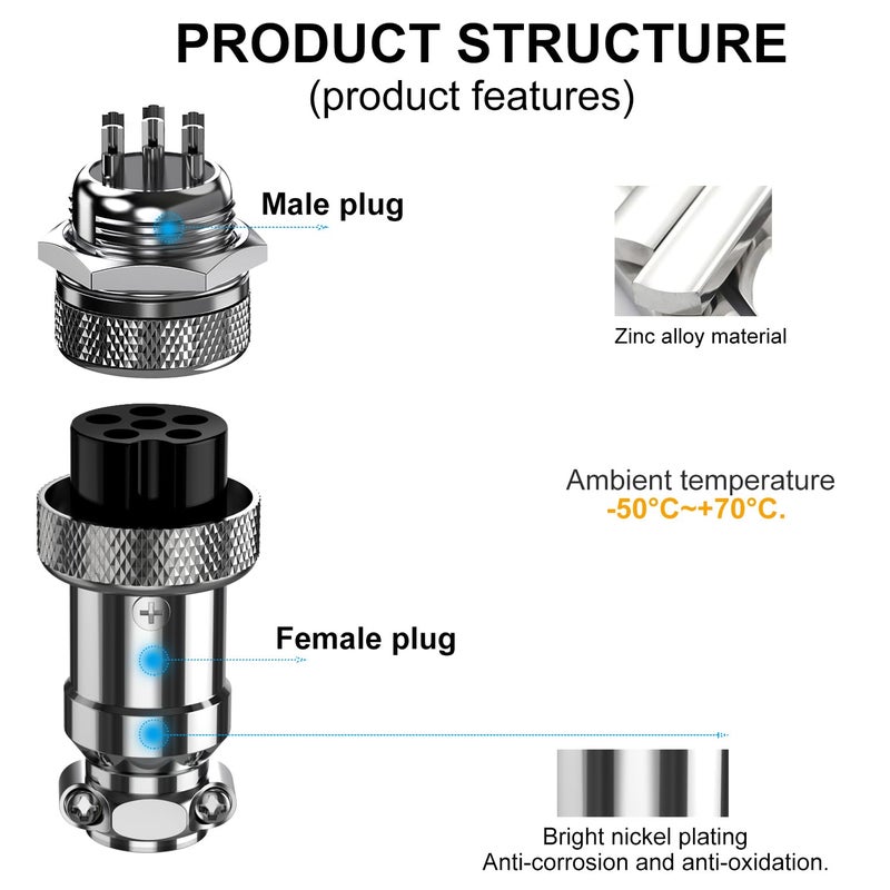 DIYhz GX16 6 Pins Panel Mount Circular Metal Aviation Connector Adapter Male Female Plug Metal Socket (10 Pcs) - Image 3